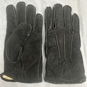 MEN'S black GENUINE Leather Suede Winter Gloves Sz L
